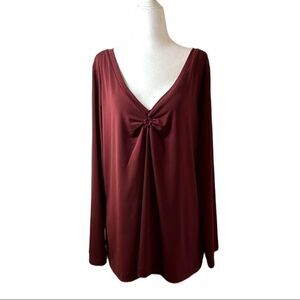 Laura Scott V-neck longsleeve maroon top w/ keyhole detail stretchy size 16/18 W